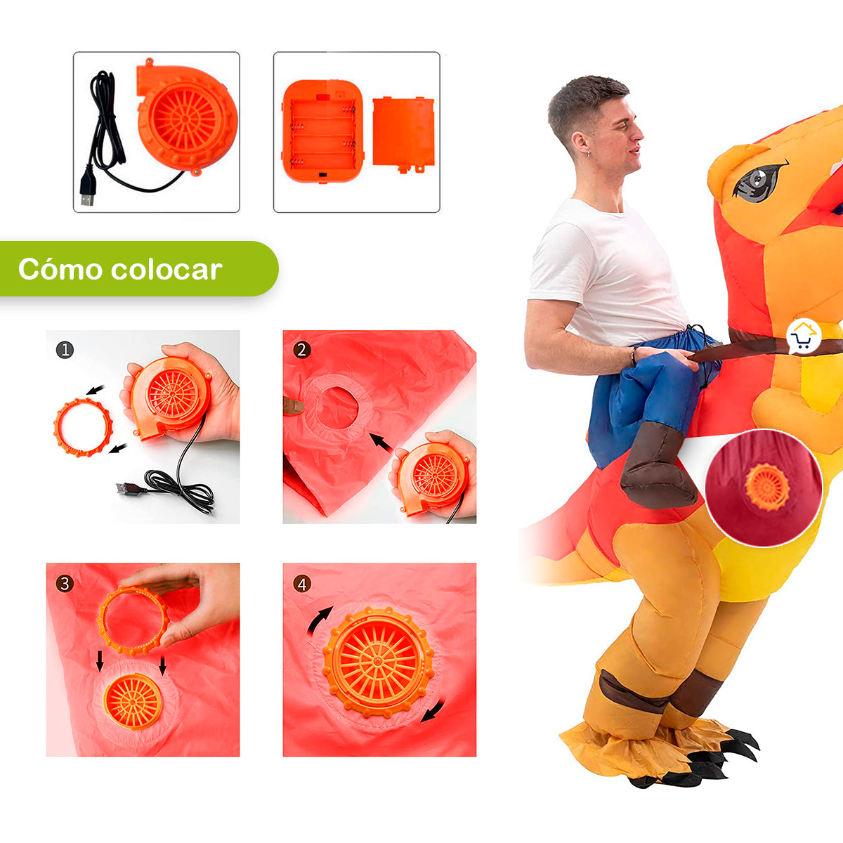 Disfraz De Dinosaurio Inflable Montable Adulto Halloween 🦖🎃 OF532